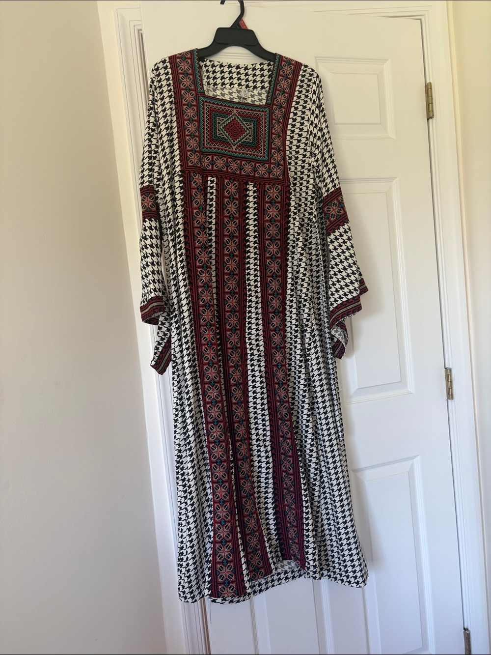 Palestinian Embroidered Maxi Dress in Black, White & Red
